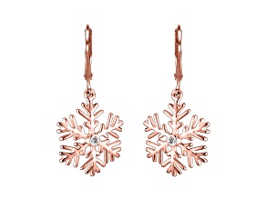 Clear Cubic Zirconia, 18K Rose Gold Plated over Sterling Silver Christmas Snowflake Drop Earrings
