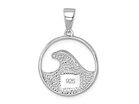 Rhodium Over Sterling Silver Polished Crystal Wave Whitecap Pendant
