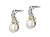 Sterling Silver Rhodium-plated with 14K Accent 7-8mm Freshwater Cultured Pearl Post Earrings