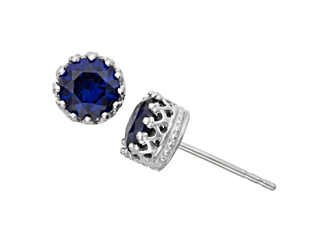 Round Lab Created Sapphire Sterling Silver Stud Earrings, 2.00ctw