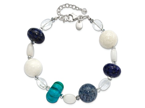 Sterling Silver Coral, Howlite, Jade, Lapis, Quartz, Crystal 1-inch Extension Bracelet