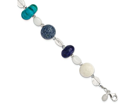 Sterling Silver Coral, Howlite, Jade, Lapis, Quartz, Crystal 1-inch Extension Bracelet