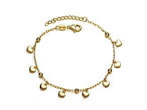 Kids 14k Gold Plated over Brass with Beaded Heart Charm Station Bracelet
