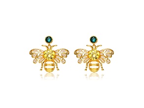 Yellow Cubic Zirconia, 14K Gold Plated over Sterling Silver Bee Stud Earrings