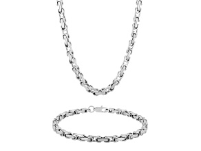 Stainless Steel Byzantine Necklace and Bracelet Set
