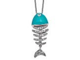 Rhodium Over Sterling Silver Enameled Cubic Zirconia Fish Necklace