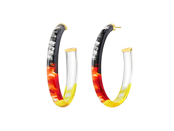14K Yellow Gold Over Sterling Silver XL Oval Tie Dye Acrylic Hoop Earrings In Earth