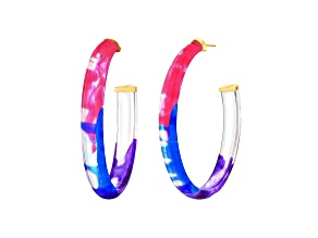 14K Yellow Gold Over Sterling Silver XL Oval Tie Dye Lucite Hoop Earrings in Cotton Candy