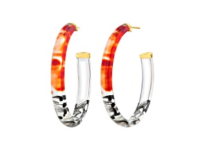 14K Yellow Gold Over Sterling Silver XL Oval Tie Dye Lucite Hoop Earrings in Red and Black
