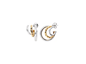 Rhodium Over Sterling Silver Two-Tone Triple Hoops