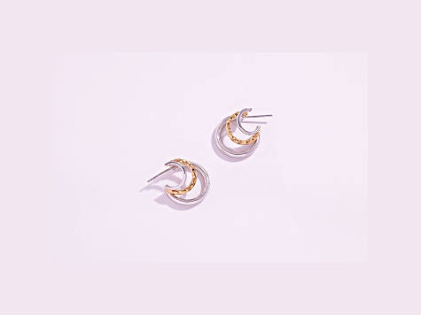 Rhodium Over Sterling Silver Two-Tone Triple Hoops