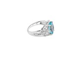 12x10mm Oval Aquamarine and White CZ Rhodium Over Sterling Silver Ring, 3.75ctw