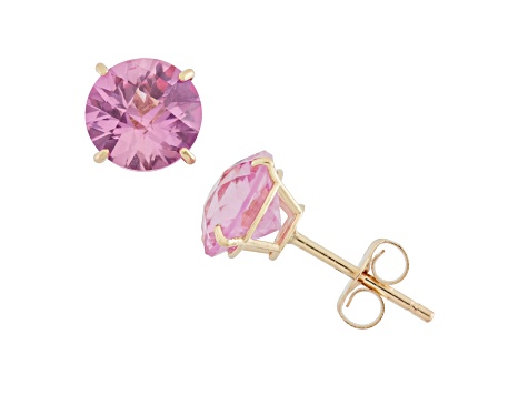 Lab Created Pink Sapphire Round 10K Yellow Gold Stud Earrings, 1.4ctw