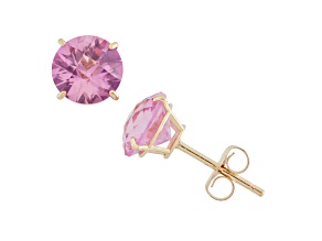 Lab Created Pink Sapphire 10K Yellow Gold Stud Earrings 1.40ctw