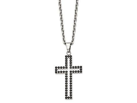 Black Cubic Zirconia Stainless Steel Men's Cross Pendant With Chain ...