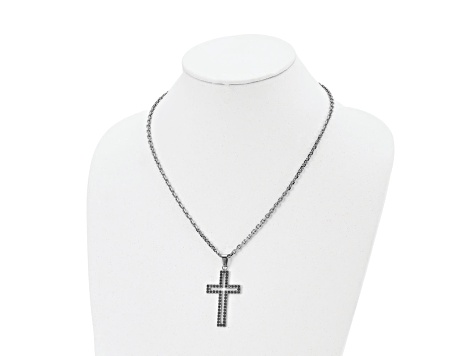 Black Cubic Zirconia Stainless Steel Men's Cross Pendant With Chain