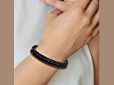 Black Leather and Stainless Steel Polished Black IP Plated Chain 8.5-inch Bracelet