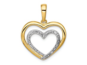 14K Two-tone Gold Diamond Double Heart Pendant