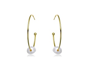 Genuine Freshwater Pearl, 14K Yellow Gold Plated over Sterling Silver Hoop Earrings