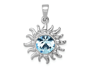 Picture of Rhodium Over Sterling Silver Polished Blue Crystal Sun Pendant