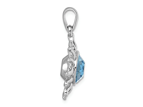 Rhodium Over Sterling Silver Polished Blue Crystal Sun Pendant