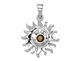 Rhodium Over Sterling Silver Polished Blue Crystal Sun Pendant