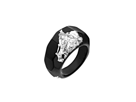 Black Acrylic Ring with Silver Leaf