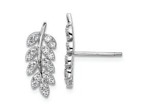 Rhodium Over Sterling Silver Polished Cubic Zirconia Leaf Post Earrings
