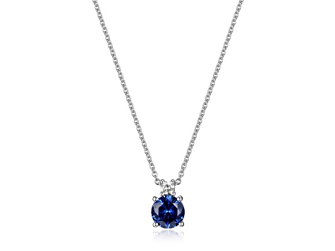 Blue Lab Created Sapphire Rhodium Over Sterling Silver Necklace 1.21ctw