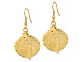 24k Yellow Gold Dipped Aspen Leaf Gold-tone Dangle Earrings