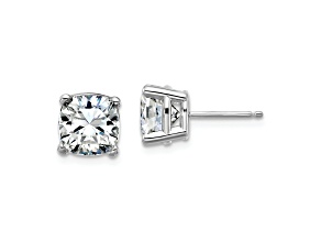 Rhodium Over 14K White Gold 4ct. 7.5mm Cushion D E F Pure Light Moissanite Earrings