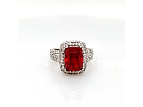 6.25 Cts Rhodochrosite and 0.99 Cts White Diamond Ring in 14K WG