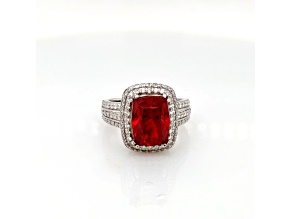 6.25 Cts Rhodochrosite and 0.99 Cts White Diamond Ring in 14K WG