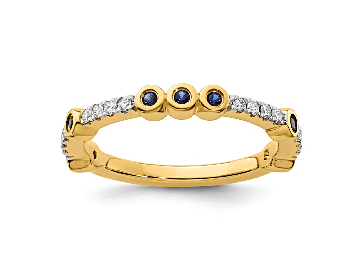 14K Yellow Gold Stackable Expressions Lab Created Sapphire and Diamond Ring 0.23ctw