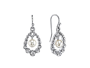 1928 Jewelry Silver-Tone Simulated Pearl and Crystal Drop Earrings