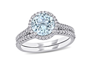 Aquamarine and Diamond 14K White Gold Ring 2.00ctw