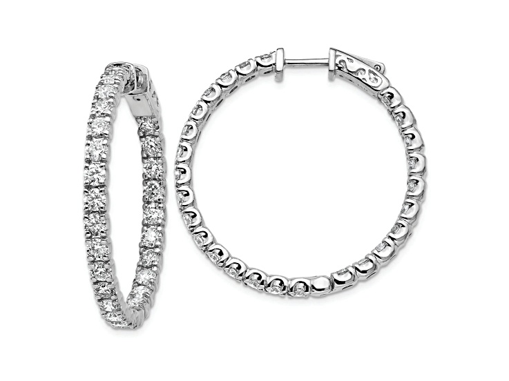 Rhodium Over 14K White Gold Oro Spotlight Lab Grown Diamond SI+, H+, Hoop with Safety Clasp Earrings