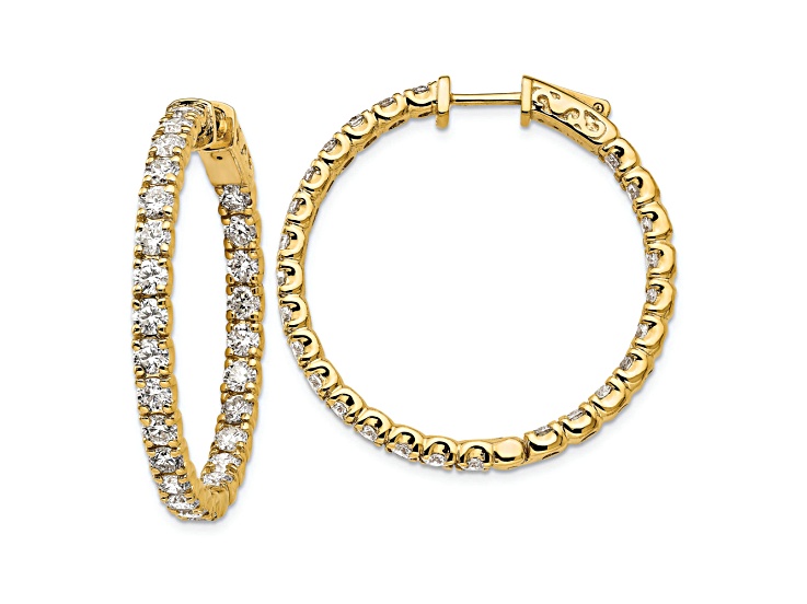 14K Yellow Gold Oro Spotlight Lab Grown Diamond SI+, H+, Round Hoop with Safety Clasp Earrings