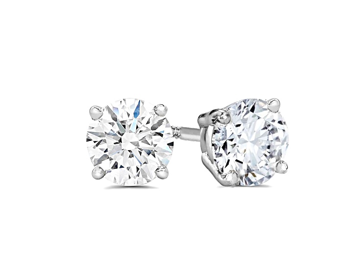 Lab Grown White Diamond 14K White Gold Stud Earrings VS1 Clarity E Color, IGI Certified 2ctw