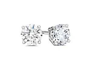 Lab Grown White Diamond 14K White Gold Stud Earrings VS1 Clarity E Color, IGI Certified 2ctw