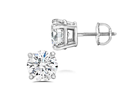 Lab Grown White Diamond 14K White Gold Stud Earrings VS1 Clarity E Color, IGI Certified 2ctw