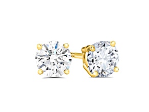 Lab Grown White Diamond 14K Yellow Gold Stud Earrings VS1 Clarity E Color, IGI Certified 2ctw