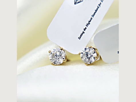 Lab Grown White Diamond 14K Yellow Gold Stud Earrings VS1 Clarity E Color, IGI Certified 2ctw