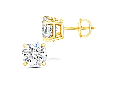 Lab Grown White Diamond 14K Yellow Gold Stud Earrings VS1 Clarity E Color, IGI Certified 2ctw