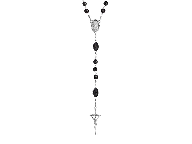 Symbols Of Faith Silver Tone Base Metal and Black Bead Papal Rosary