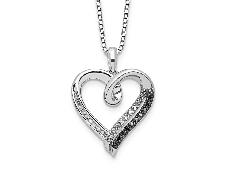 Rhodium Over Sterling Silver With Black Rhodium 0.10ctw Black and White Diamond Heart Pendant
