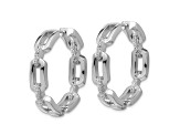 Rhodium Over Sterling Silver Cubic Zirconia Link In/Out Hinged Round Hoop Earrings