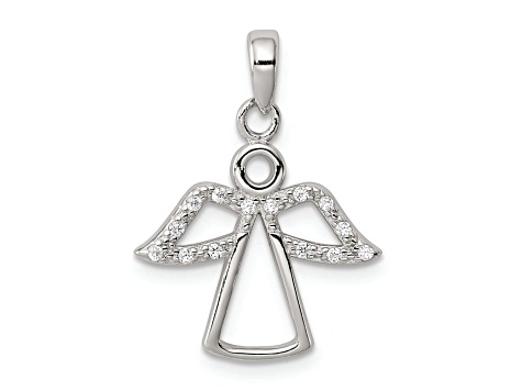 Rhodium Over Sterling Silver Angel with Cubic Zirconia Wings Pendant
