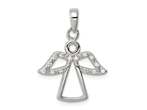 Rhodium Over Sterling Silver Angel with Cubic Zirconia Wings Pendant