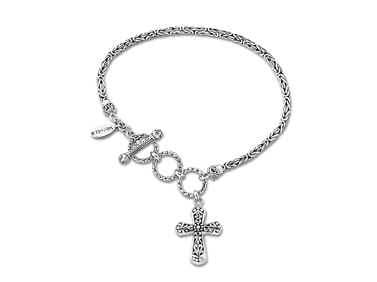Silver Treasures By Samuel B. Sterling Silver Balinese Design Cross Charm Bracelet